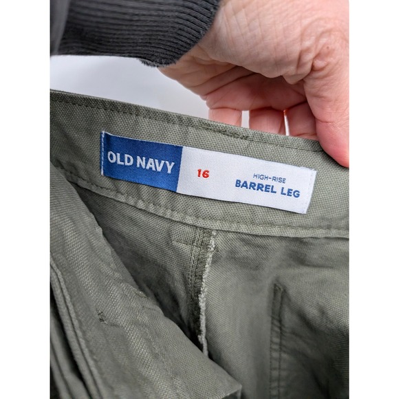 Old Navy Barrel Leg Pants Women 16 Green High Rise Utility Stretch Canvas New - Picture 3 of 9